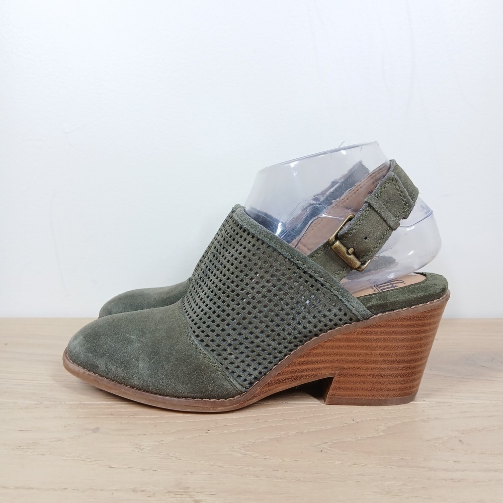 Sofft Clog Women's 6 Olive Green Suede Perforated Slingback Wedge Sandals